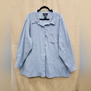 Denim & Co. Light Blue Embroidered Women's Button Down Shirt Size 3X